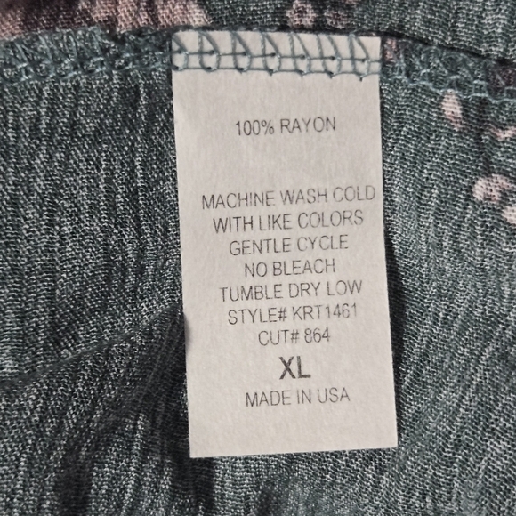 JADE by JANE Women's V Neck Bohemian Floral Blouse Green Pink Size XL - Picture 6 of 6